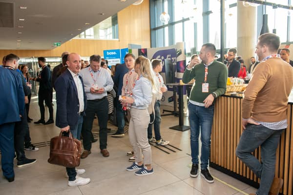 Networking crowd in the foyer