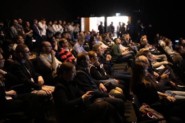 Packed audience during a keynote